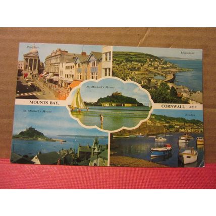 MOUNTS BAY, CORNWALL multiview used postcard by Harvey Barton 1976 pm