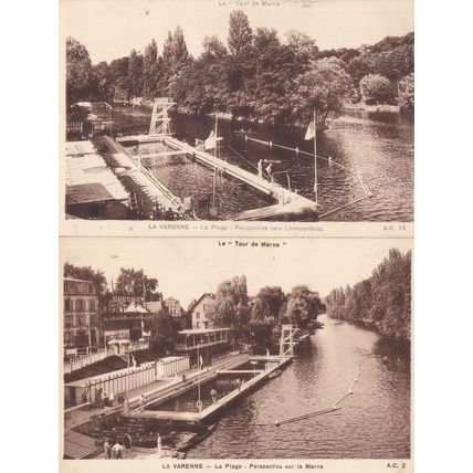 La Varenne Plage 2x Swimming Pool Old Postcard s