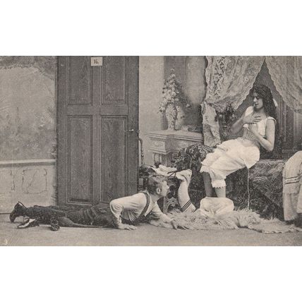 Man Grovelling Worship Dominant Woman German Fetish Antique Postcard