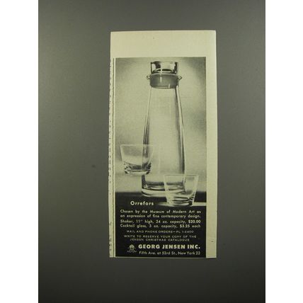 1953 Georg Jensen Orrefors Shaker and Cocktail Glasses Advertisement