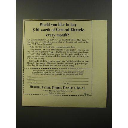 1954 Merrill Lynch Ad - Would you like to buy $40 worth of General Electric