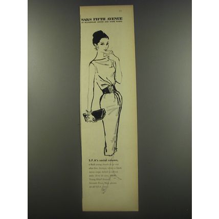 1956 Saks Fifth Avenue Dress Ad - S.F.A's social column