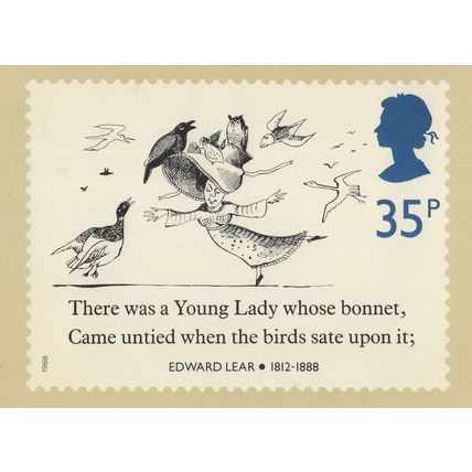 Edward Lear There Was A Young Lady Poem RMPQ Stamp Postcard
