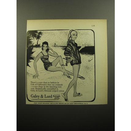 1957 Galey & Lord Cole of California Swimsuit Ad - There's a new slant