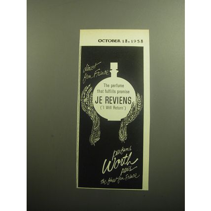 1958 Worth Je Reviens Perfume Ad - Direct from France