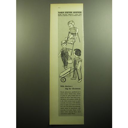 1958 Saks Fifth Avenue Playwear Ad - little denims - big for Christmas