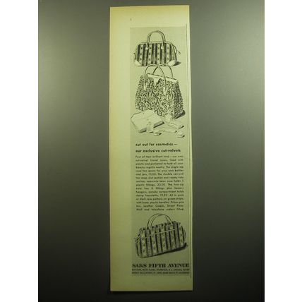 1958 Saks Fifth Avenue Travel Cases Advertisement - Cut out for cosmetics