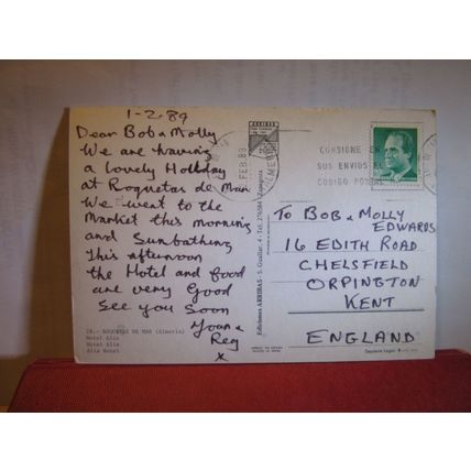 HOTEL ALIS, ROQUETAS DE MAR, ALMERIA, SPAIN used postcard. 1989 pm =