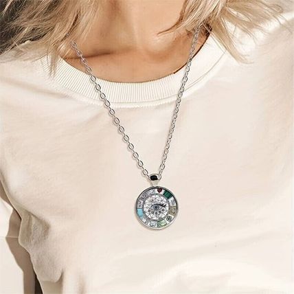 Bohemian Eye Bear Palm Lucky Clover Grass Pattern Glass Round Pendant Necklace