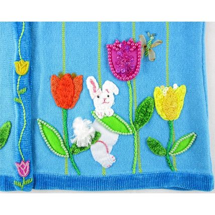 NEW The Quacker Factory Embellished Spring Easter Aqua Cardigan Sweater, M