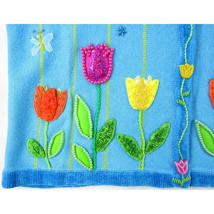 NEW The Quacker Factory Embellished Spring Easter Aqua Cardigan Sweater, M