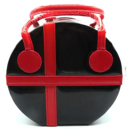 Black & Red Trimming, Handles & Bow Jewellery Box Case 9.5 with Mirror Gift