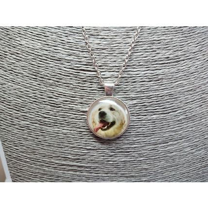 Lovable Golden Retriever Glass Cabochon Dog Pendant Silver Necklace Gift