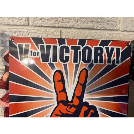 V For Victory Military Sports Sign Detroit Arsenal Of Democracy Aluminum New DL