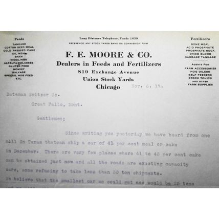 F. E. Moore & Co., Chicago, Dealers in Feeds & Fertilizers, Business Letter