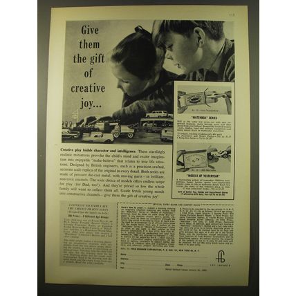 1961 Fred Bronner Matchbox Toy Cars Advertisement - Give gift of creative joy