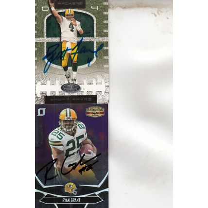 BRETT FAVRE & RYAN GRANT 120/250 AUTO 2001/08 GREEN BAY PACKERS HOF SB CHAMPIONS