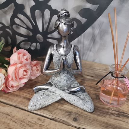 Ornament Yoga Lady Figure - Silver & White 24cm