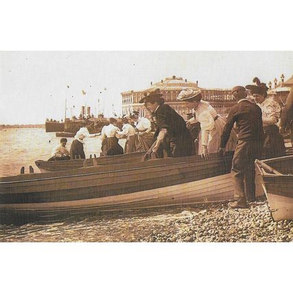Postcard Victorian Ladies Boating Trip Seaside 1890s Pier Steamer - Nostalgia