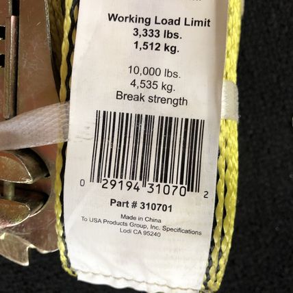 PROGRIP 310701 Heavy Duty 27' Ratchet Strap Yellow Tie Down W/ Large Bar Handle
