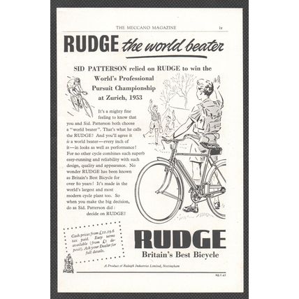 RUDGE BICYCLE (Sid Patterson) :- Original Vintage 1954 Advert <> POST FREE