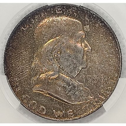 Monster Toned 1958 D Franklin Half Dollar MS66 CAC