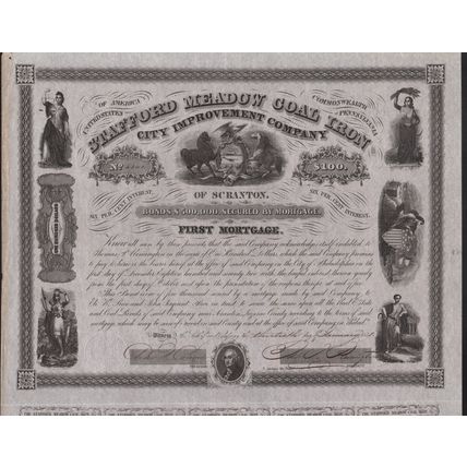 USA Stafford Meadow coal + iron ..Bond for $1,000 ..Date 1858..