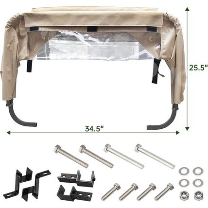 Universal Golf Cart Rear Bag Rain Cover with Bracket Kit (Beige), Suitable for C
