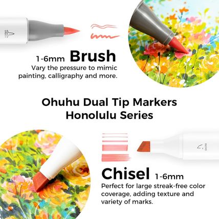 Ohuhu Alcohol Brush Markers 48 Mid-Tone Colors- Double Tipped Alcohol Based Art