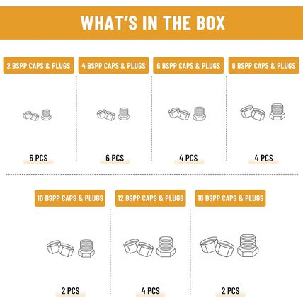 56 Pcs BSPP Cap and Plug Kit, Hydraulic Cap and Plug Kit with Precision Threadin