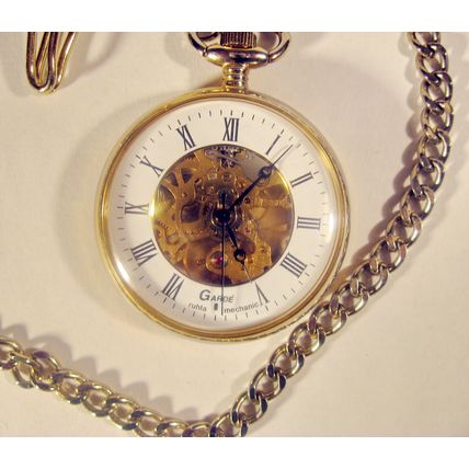 Vintage Germany Watch = Garde Ruhla = Skeleton Pocket Watch Gold Tone 1970's