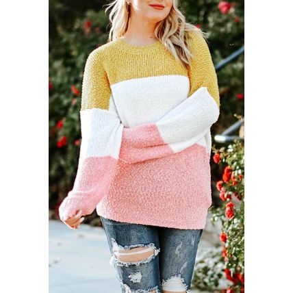 Yellow Colorblock Bubble Sleeve Plus Size Sweater