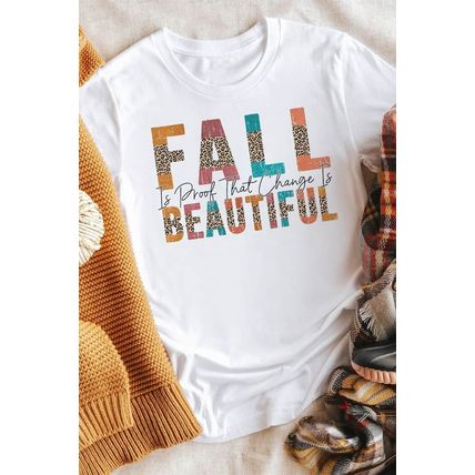 White FALL BEAUTIFUL Leopard Print Short Sleeve T Shirt