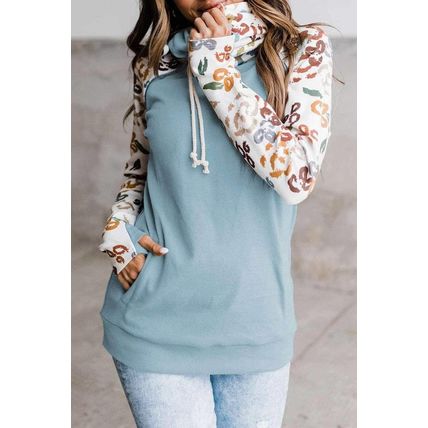 Leopard Print Sleeve Patchwork Hoodie with Pocket