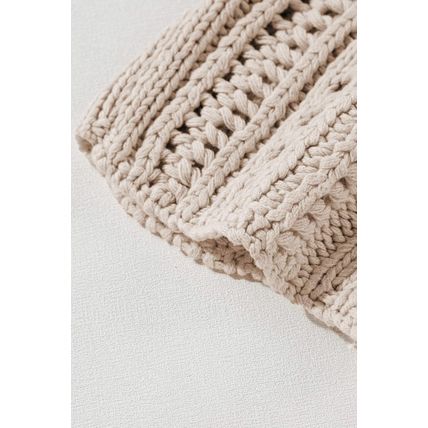 Smoke Gray Hollow-out Cable Knit Cropped Sweater