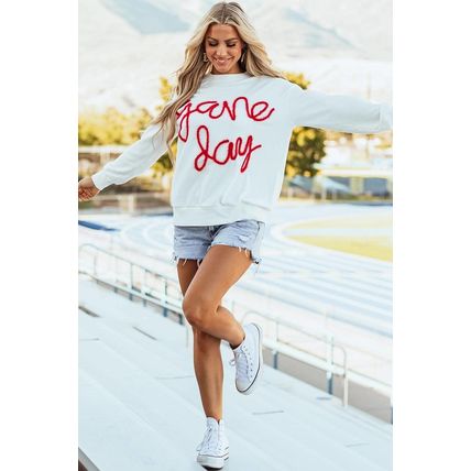 White Tinsel Game Day Drop Shoulder Graphic Sweatshirt