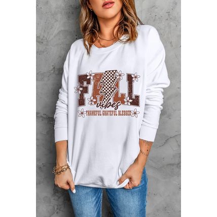 White FALL THANKFUL Graphic Drop Shoulder Sweatshirt