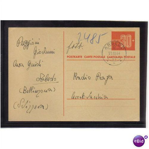 1964 SWITZERLAND PREPAID POSTCARD 30C ARBEDO PMK