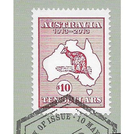 AUS 2013 $10 'KANGAROO AND MAP' ON BACKING PAPER FINE USED (EBID66-270)
