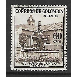 COLOMBIA 1954 AIR 60c SEPIA FOUNTAIN TUNJA SG 798 FINE USED#2