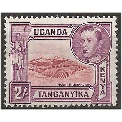 KUT 1944 SG146b 2/- Lake-Brown & Brown-Purple Perf 13.75x13.25 Mtd Mint ..