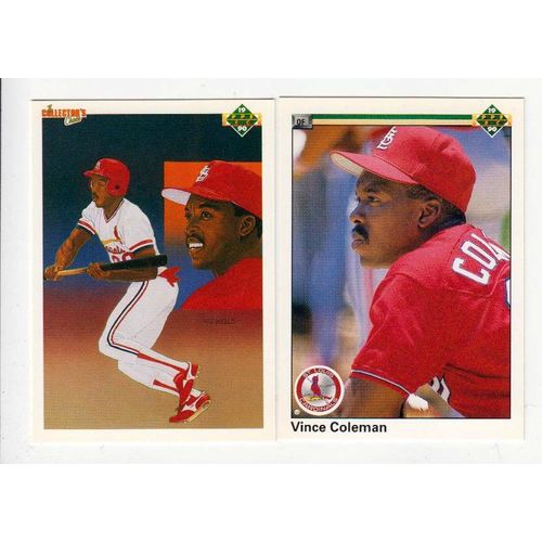 Lot of Two 1990 Upper Deck Vince Coleman cards #68, #223 – Cardinals checklist