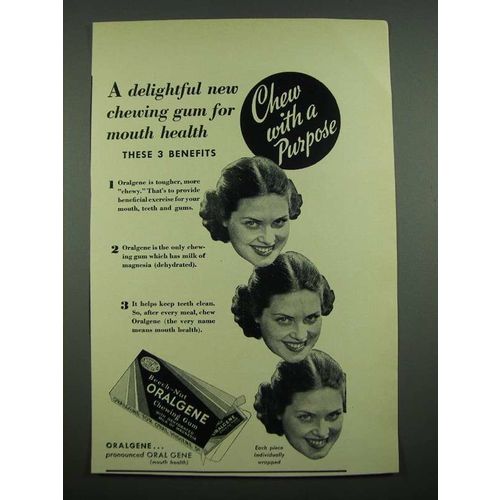 1937 Beech-Nut Oralgene Chewing Gum Ad - For Mouth Health