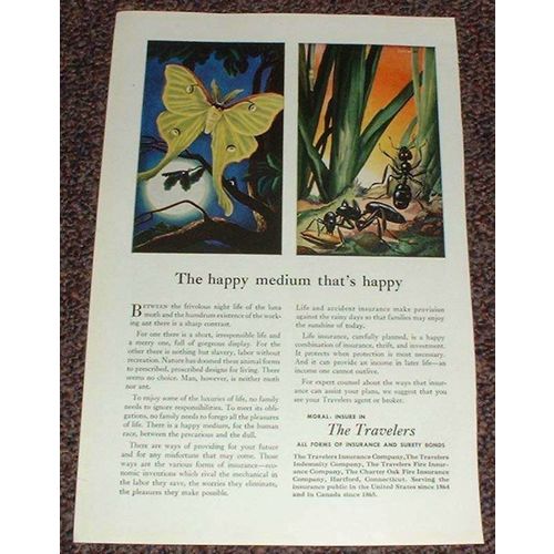 1949 Travelers Insurance Ad, The Happy Medium NICE!!