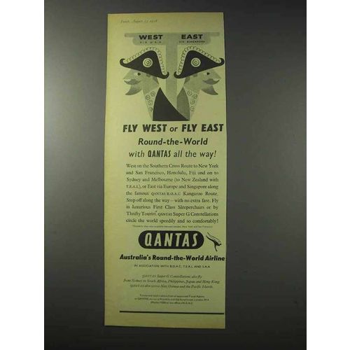 1958 Qantas Airline Ad - Fly West Fly East