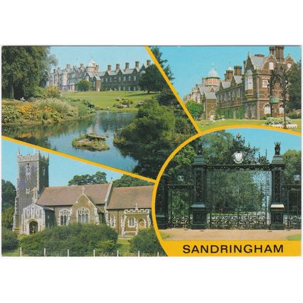 Postcard Sandringham, Norfolk multiview. St. Mary Magdalene Church. Unposted