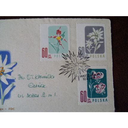 Poland 1957 Wild Flowers set 5 used stamps SG1021-5 Thistle Orchid Edelweiss