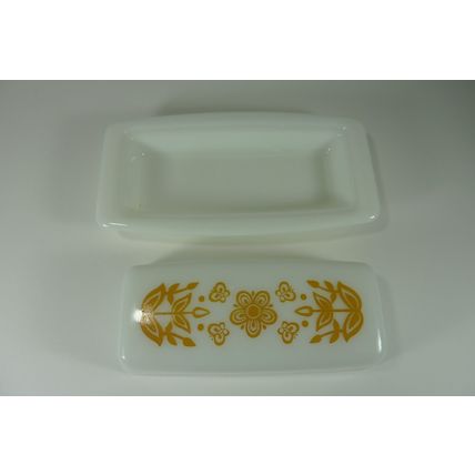 VTG Pyrex Stick Butter Dish Gold Flower and Butterfly