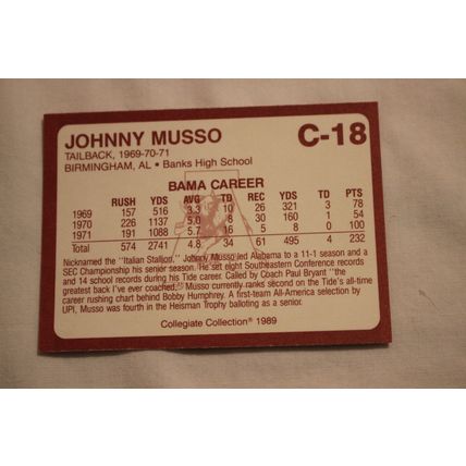 Johnny Musso 1989 Collegiate Collection Coca Cola Alabama's Finest NO. C-18