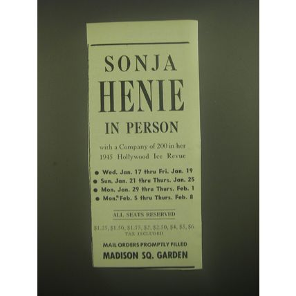1945 Madison Square Garden Ad - Sonja Henie in Person